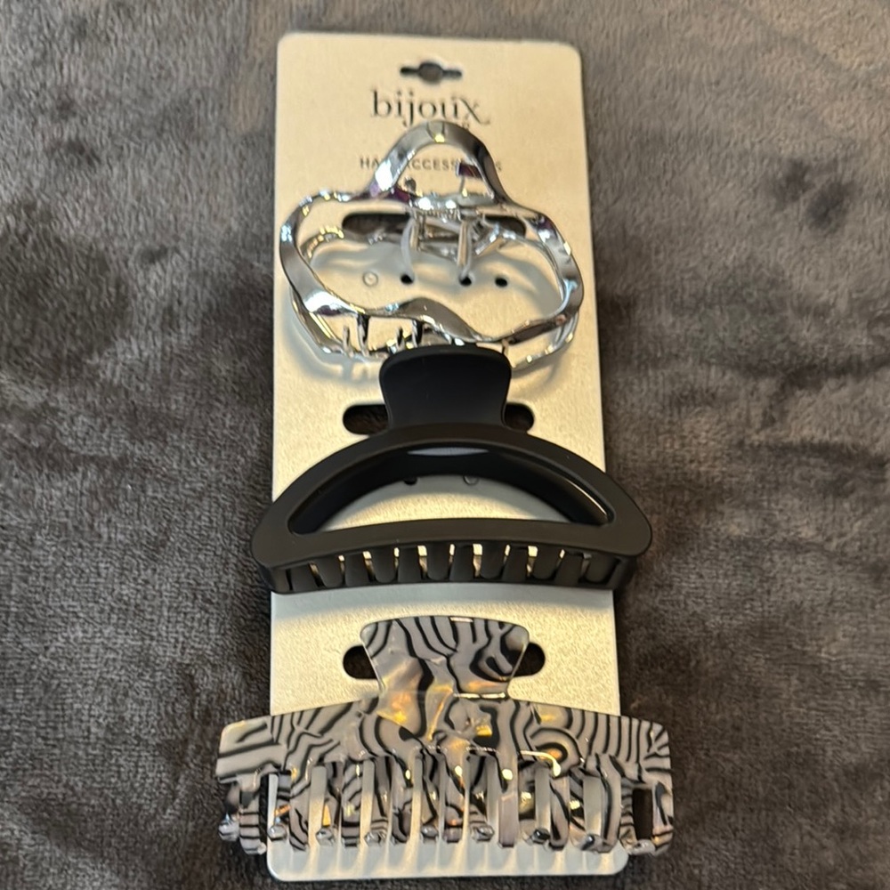 Bijoux Hair Claw Clip Set - Black and Zebra Print